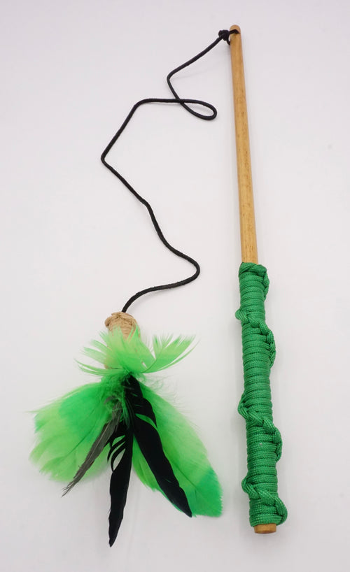 Feline Feather Wand Teaser Toy (green