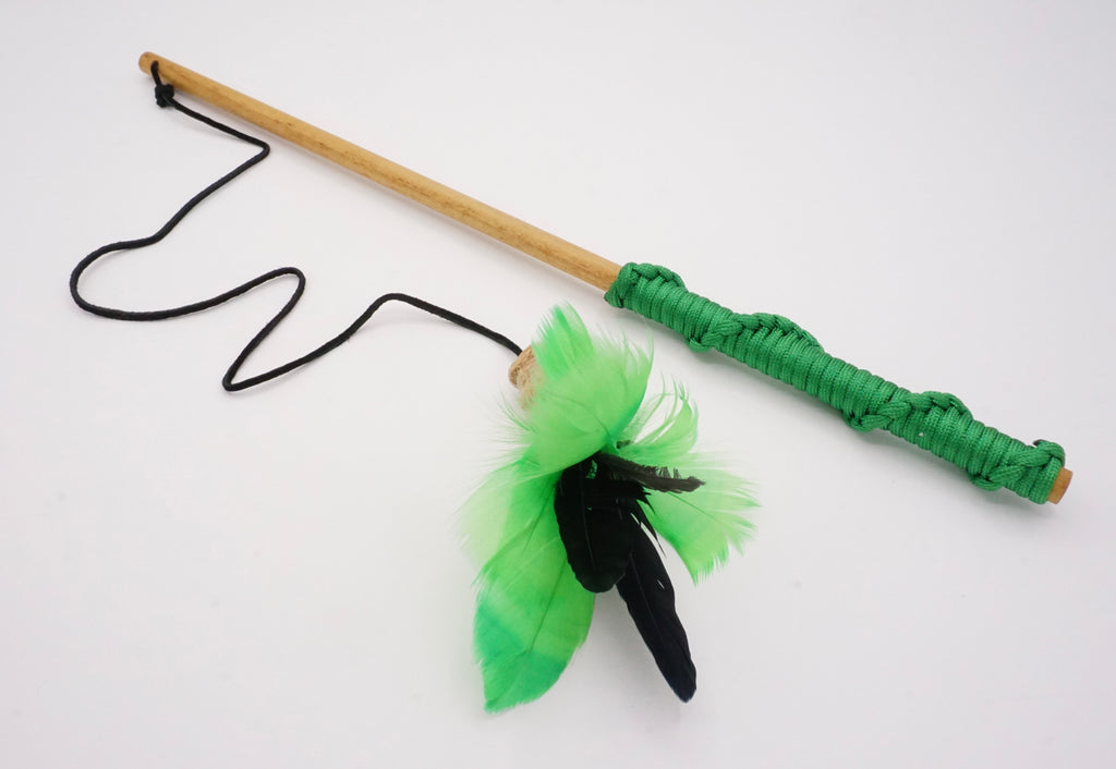 Feline Feather Wand Teaser Toy (green