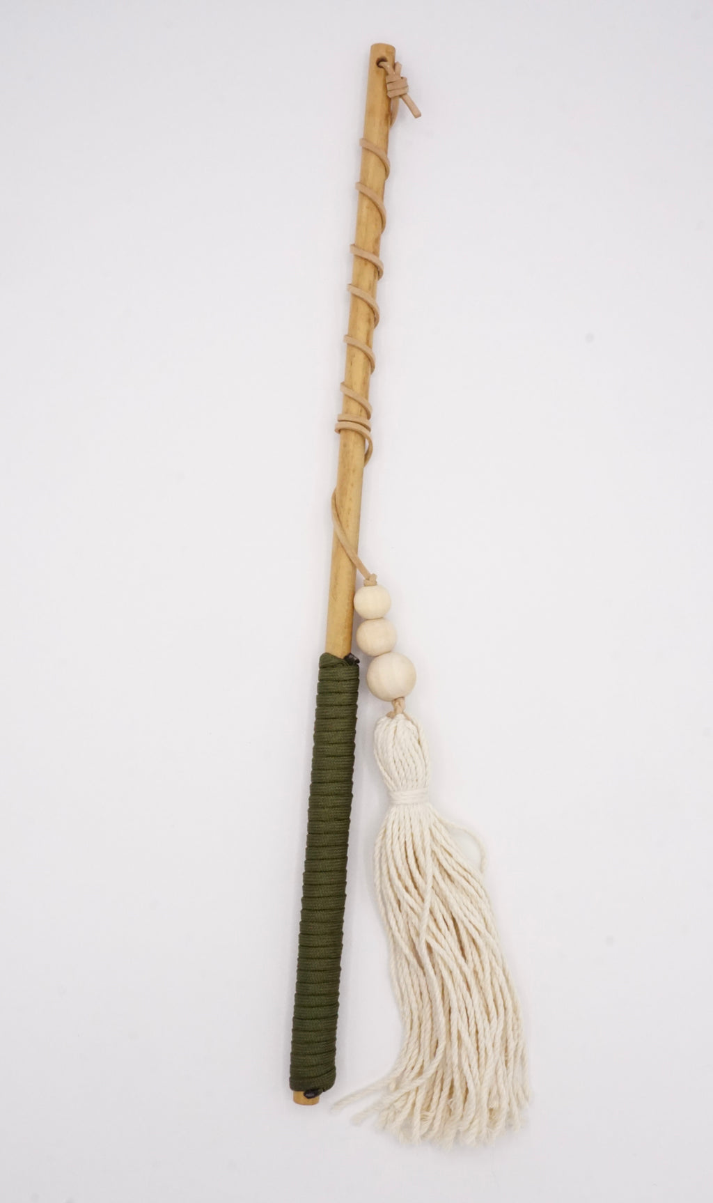 Handmade Teaser Wand Toy w/ Fringes (natural/olive color)