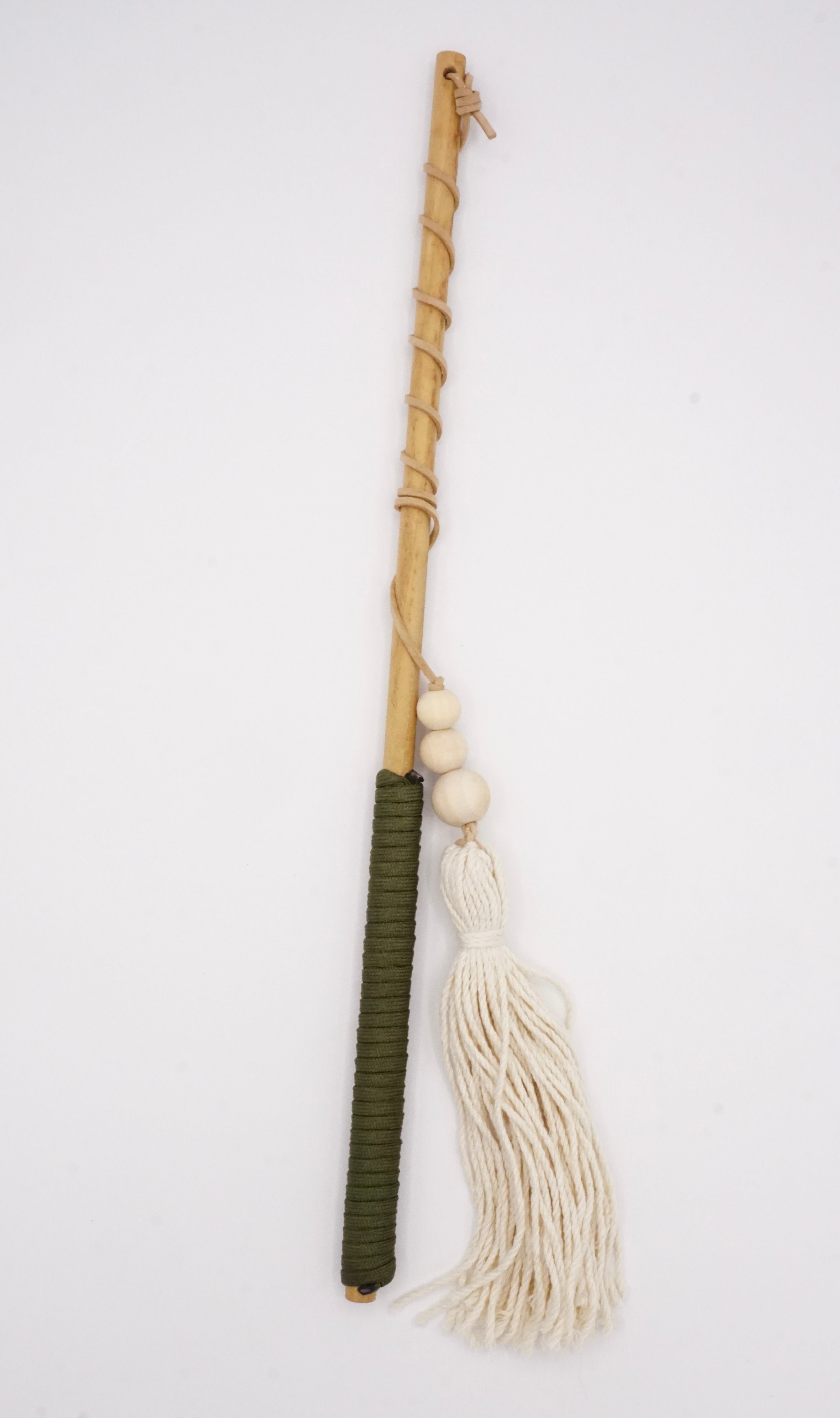 Handmade Teaser Wand Toy w/ Fringes (natural/olive color)