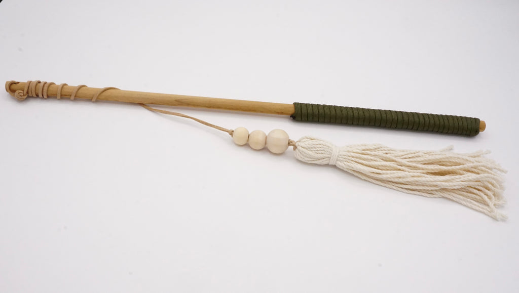 Handmade Teaser Wand Toy w/ Fringes (natural/olive color)