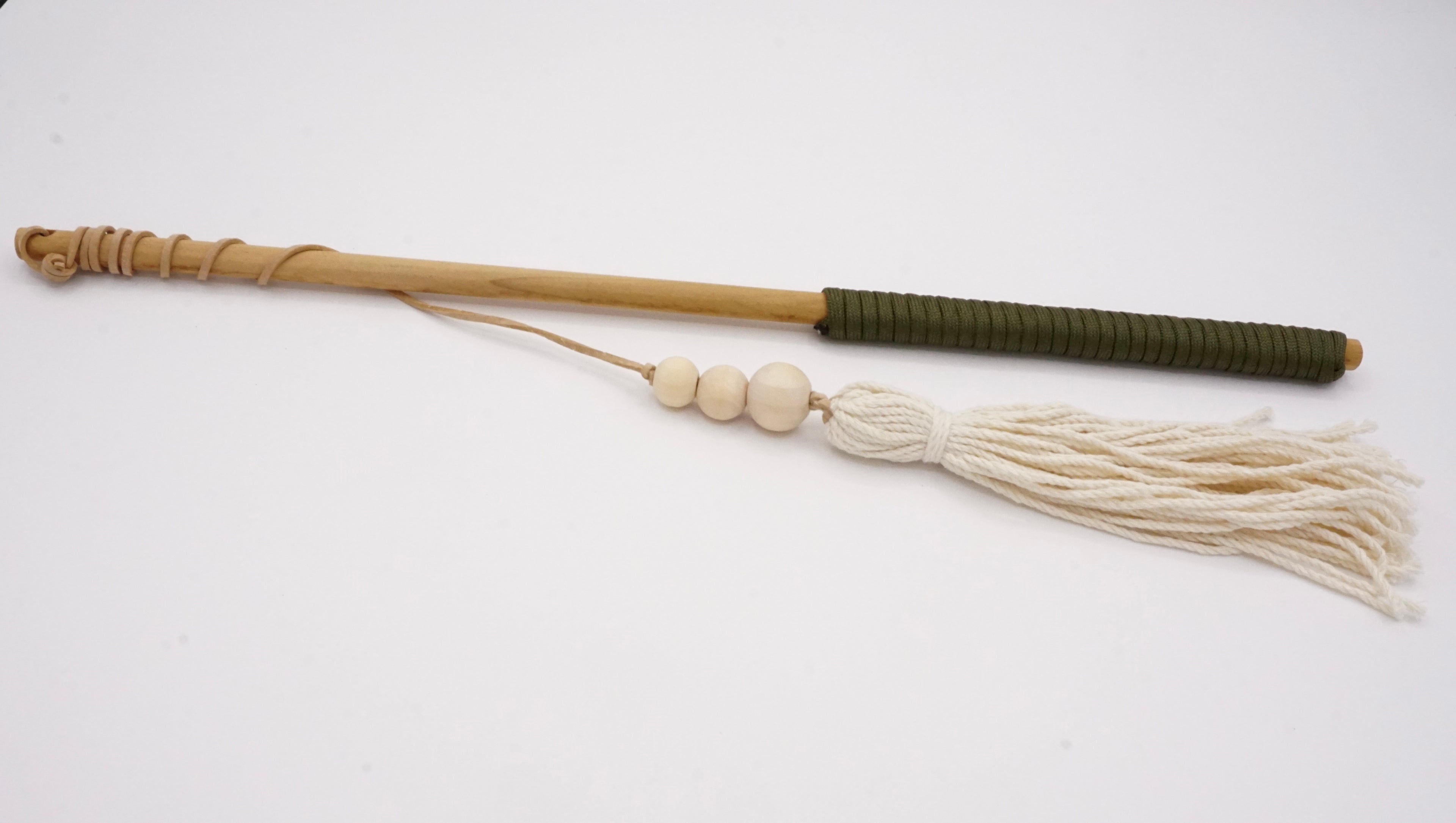 Handmade Teaser Wand Toy w/ Fringes (natural/olive color)