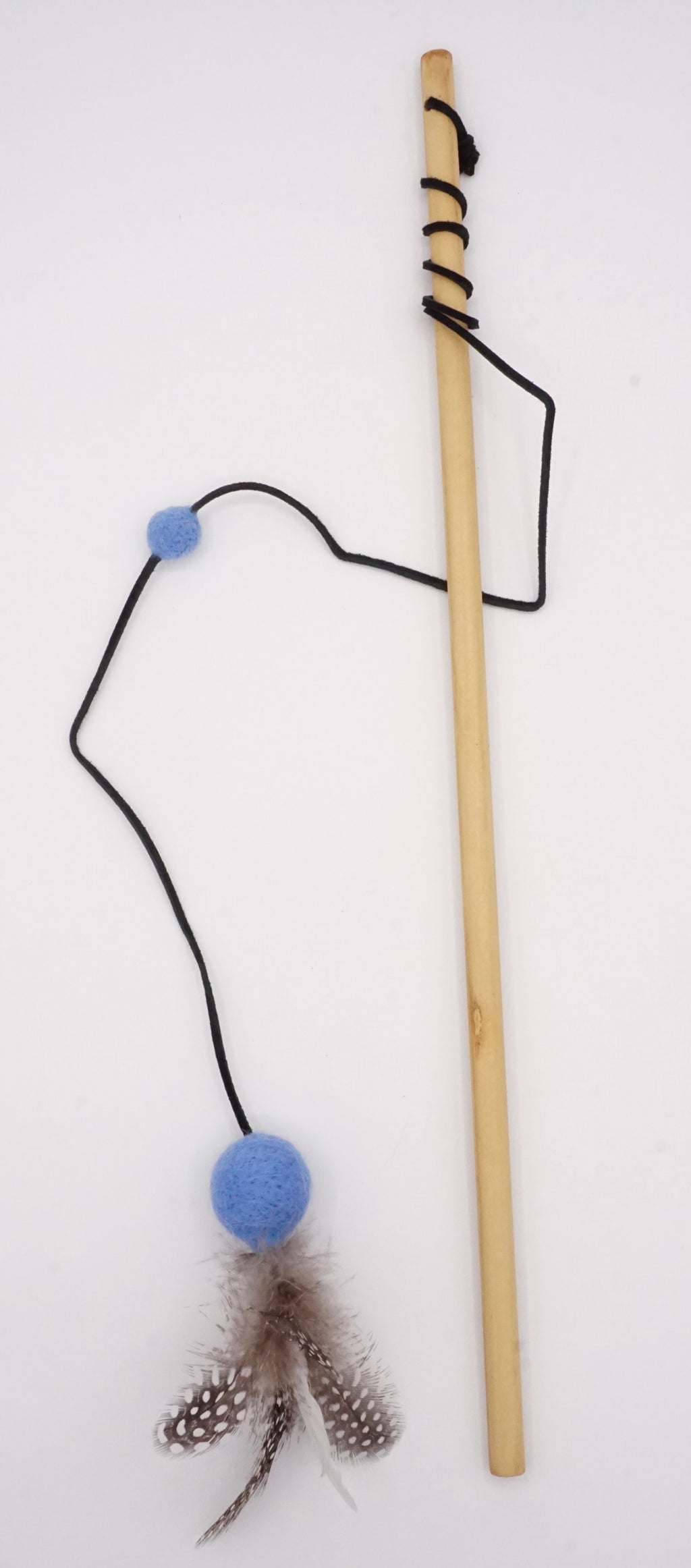 Feather & Blue Felt Teaser Wand Toy for Cats
