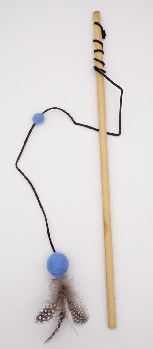 Feather & Blue Felt Teaser Wand Toy for Cats
