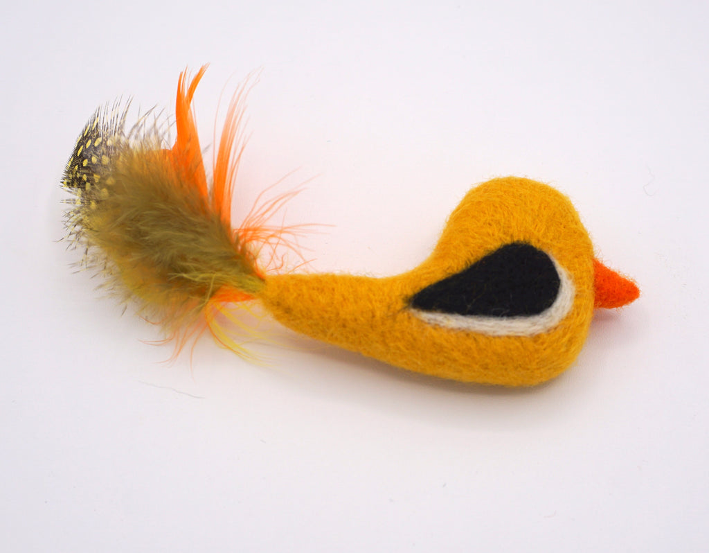 Yellow Bird Toy with Feathers