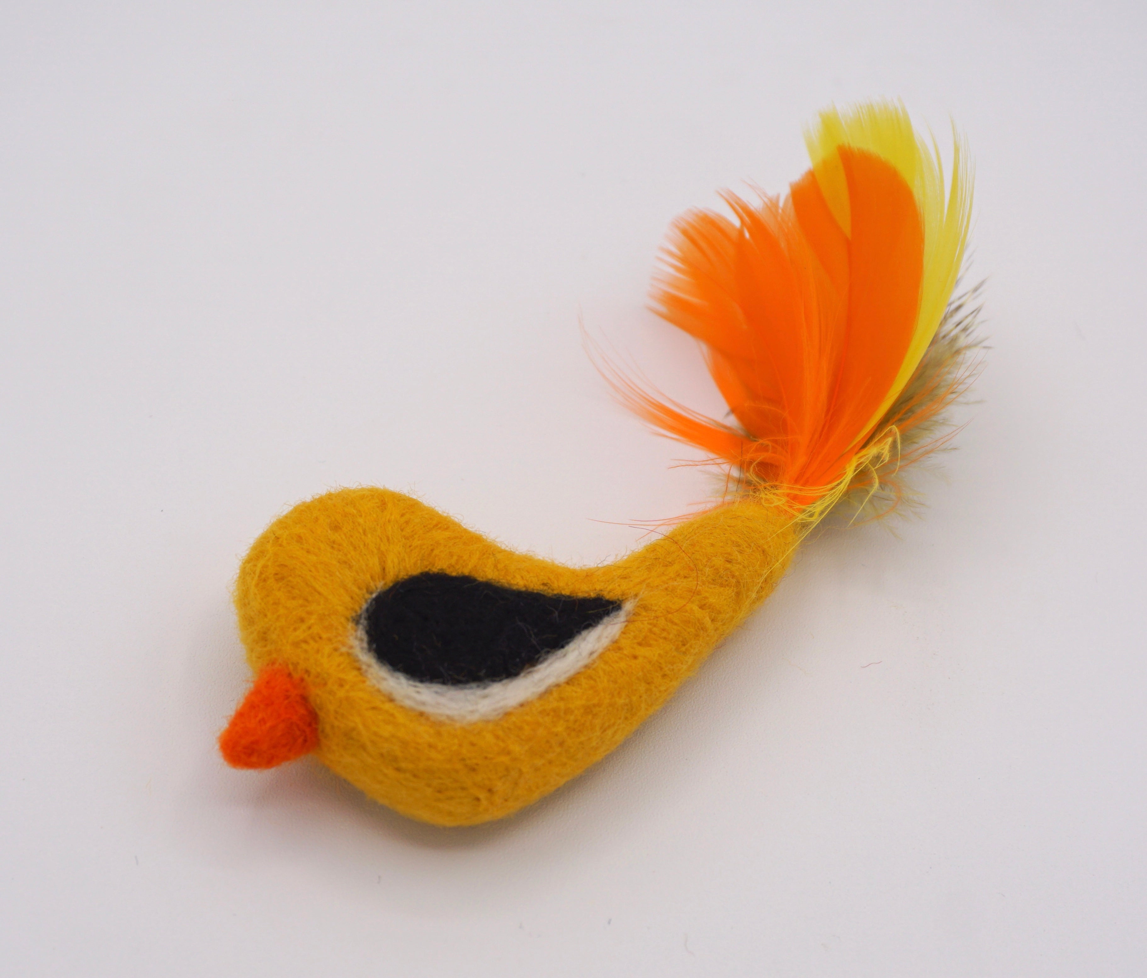 Yellow Bird Toy with Feathers