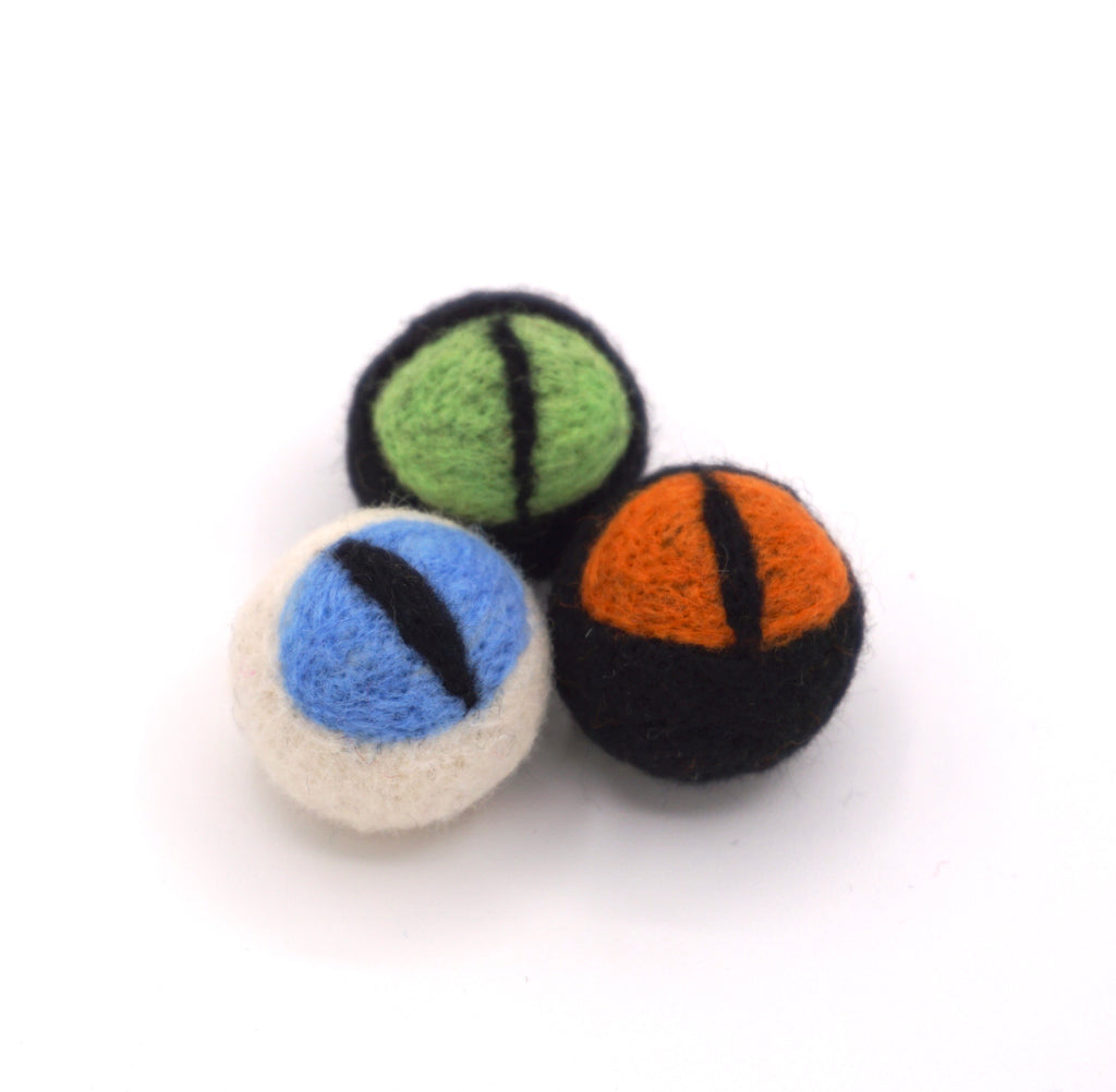 Three cat eye design coloes; gree, orange & blue. 